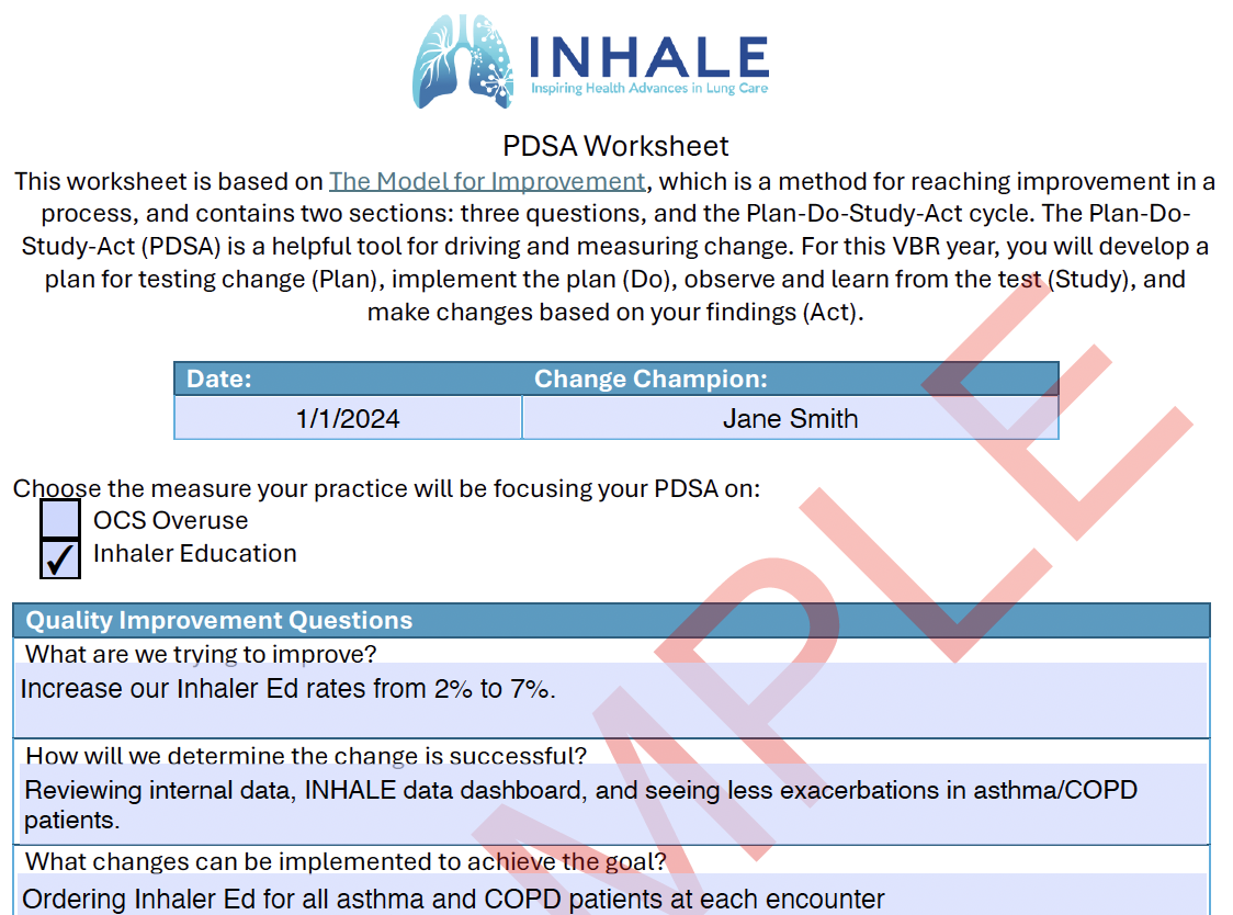 PDSA Example Worksheet